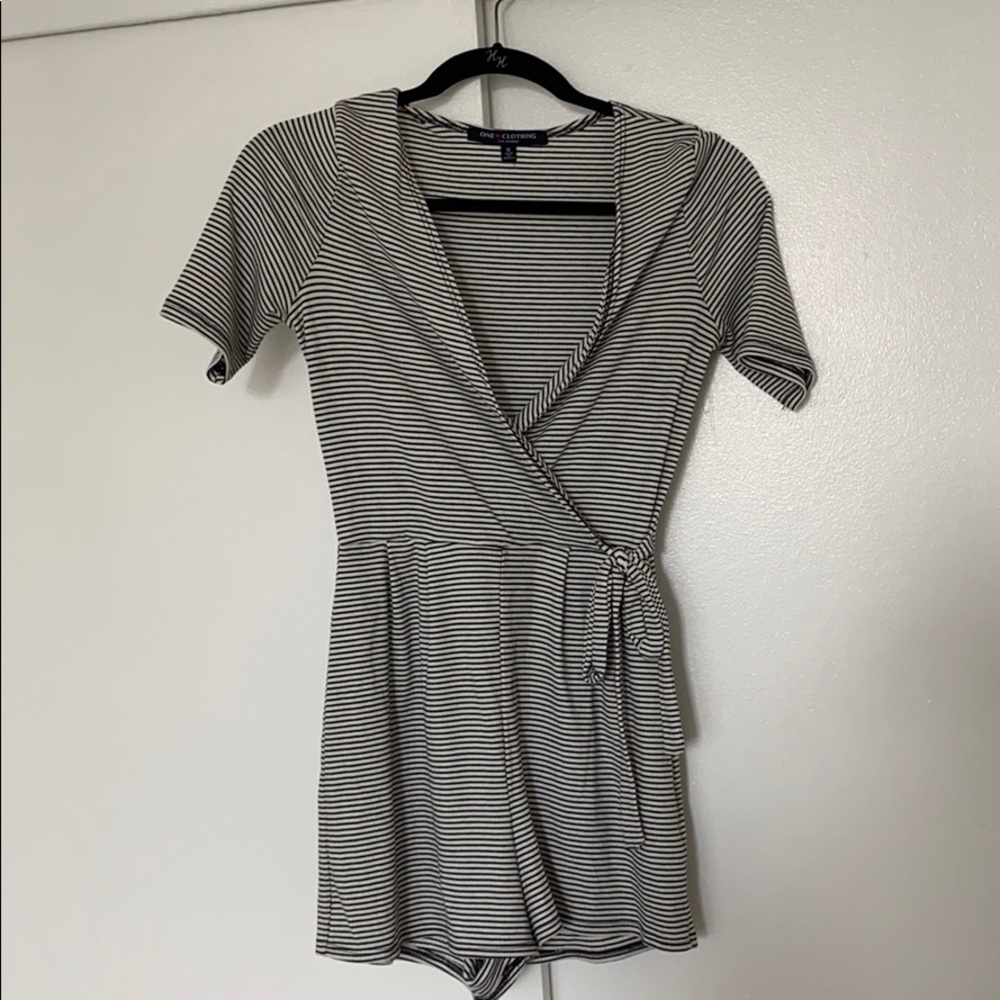 Navy & white striped romper